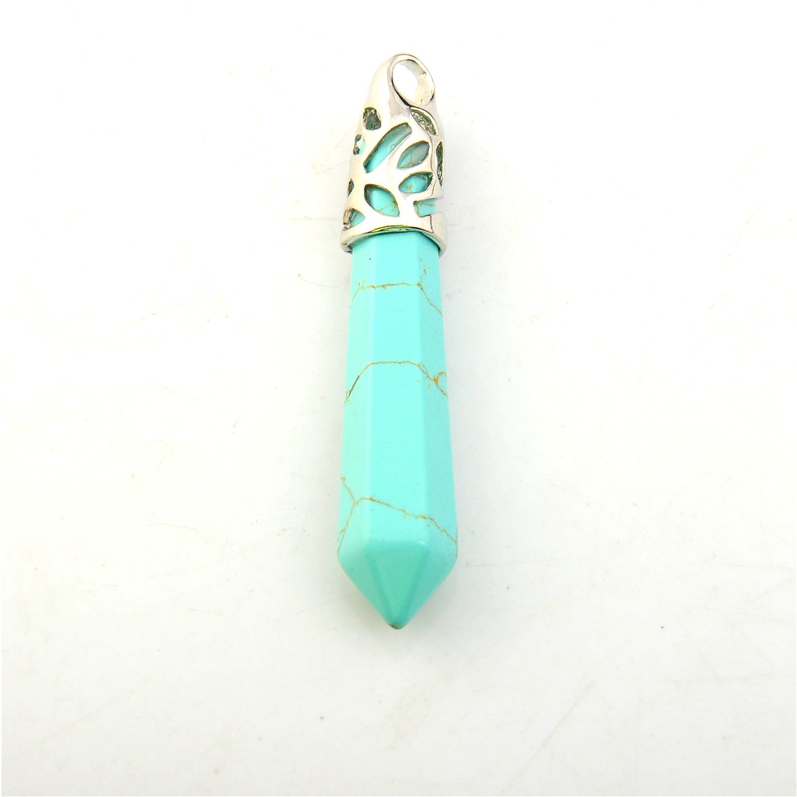 Hexagonal Cylinder Gemstone  Pendant with Silver Findings