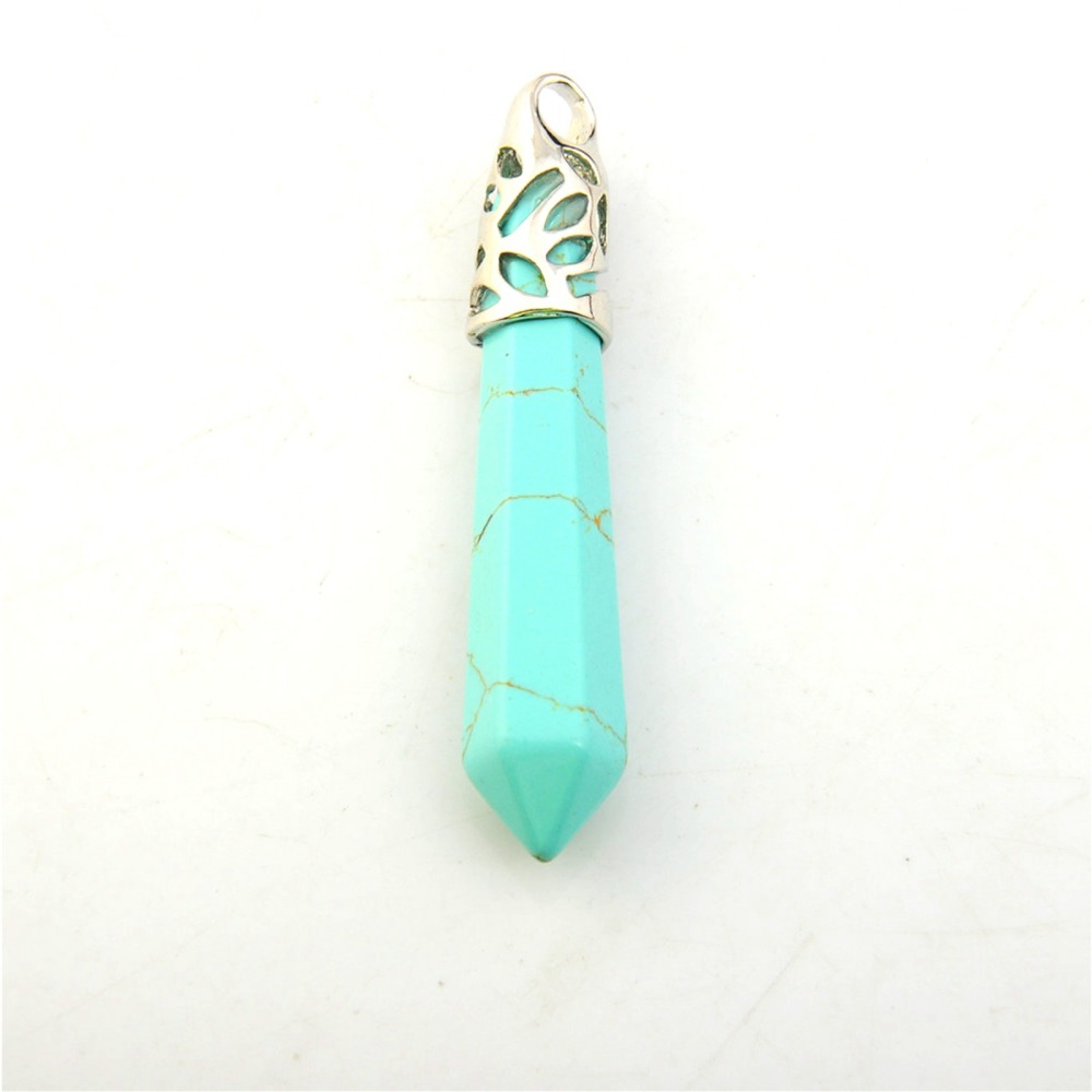 Hexagonal Cylinder Gemstone  Pendant with Silver Findings