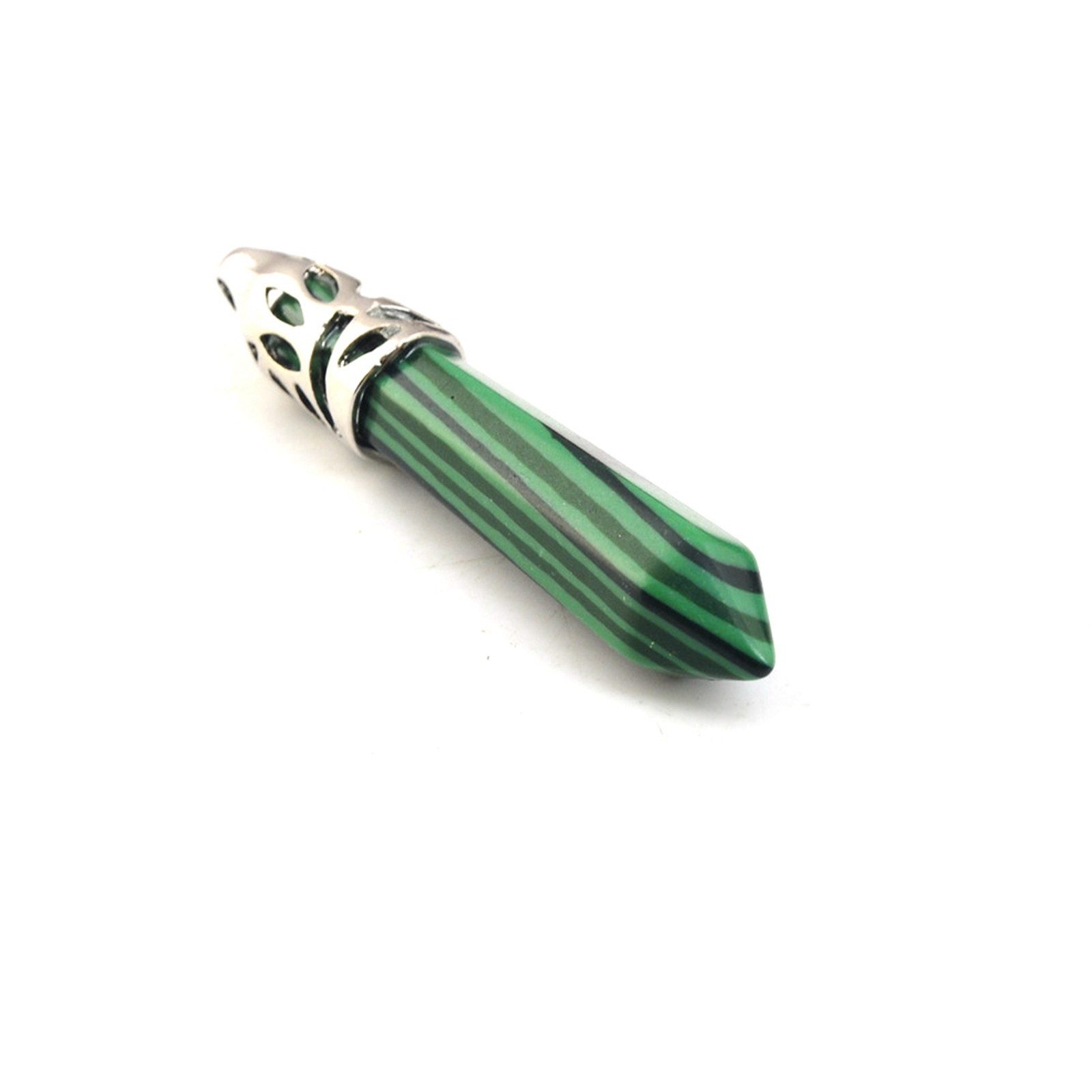 Hexagonal Cylinder Gemstone  Pendant with Silver Findings