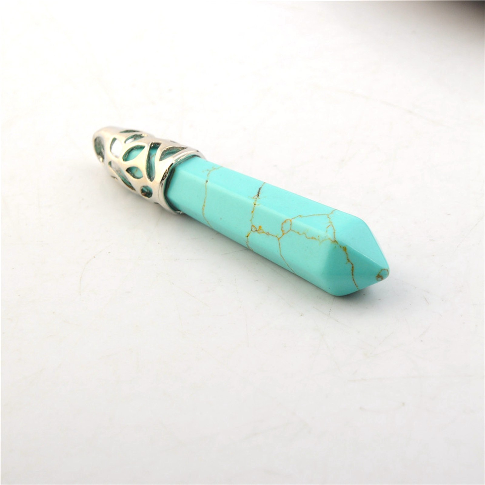 Hexagonal Cylinder Gemstone  Pendant with Silver Findings
