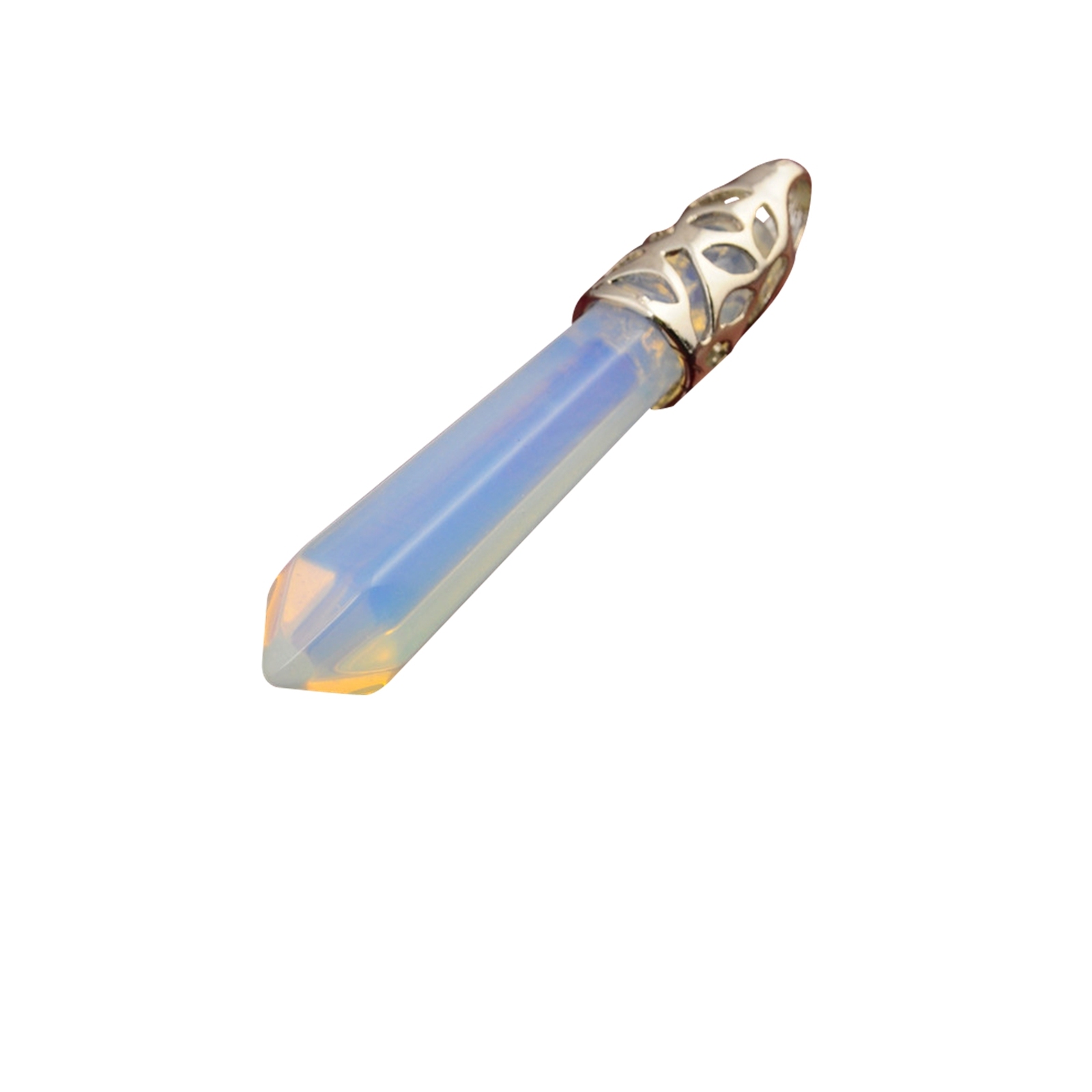 Hexagonal Cylinder Gemstone  Pendant with Silver Findings