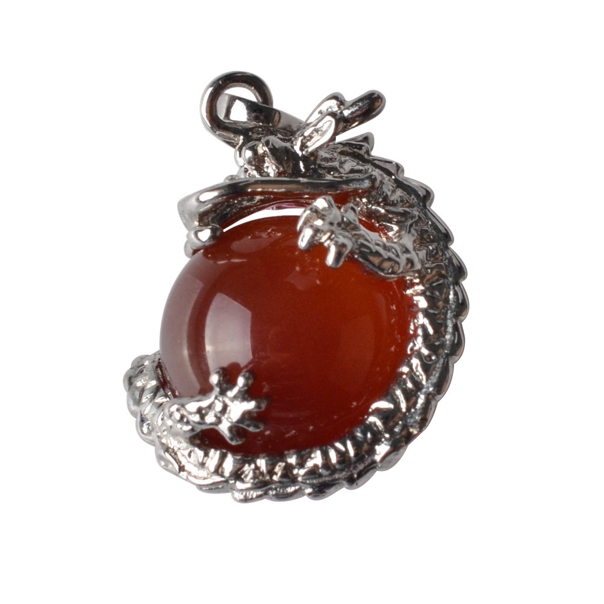 15MM Gemstone Wrapped Sphere Dragon Pendant Necklace