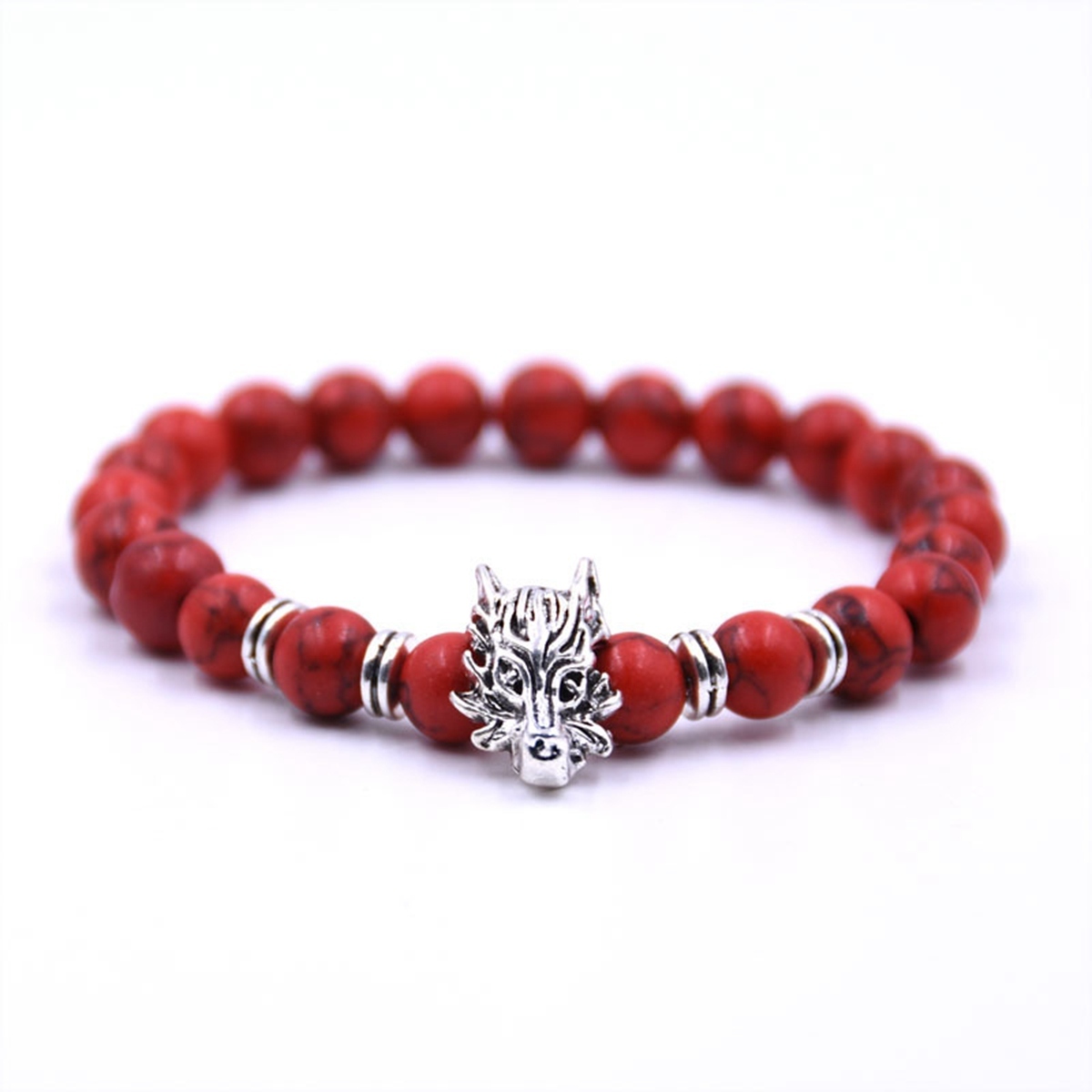 8MM Natural stone Black Lava Beads Chakra Bracelets Wristband Bangles bijoux Bronze Dragon head Men Jewelry