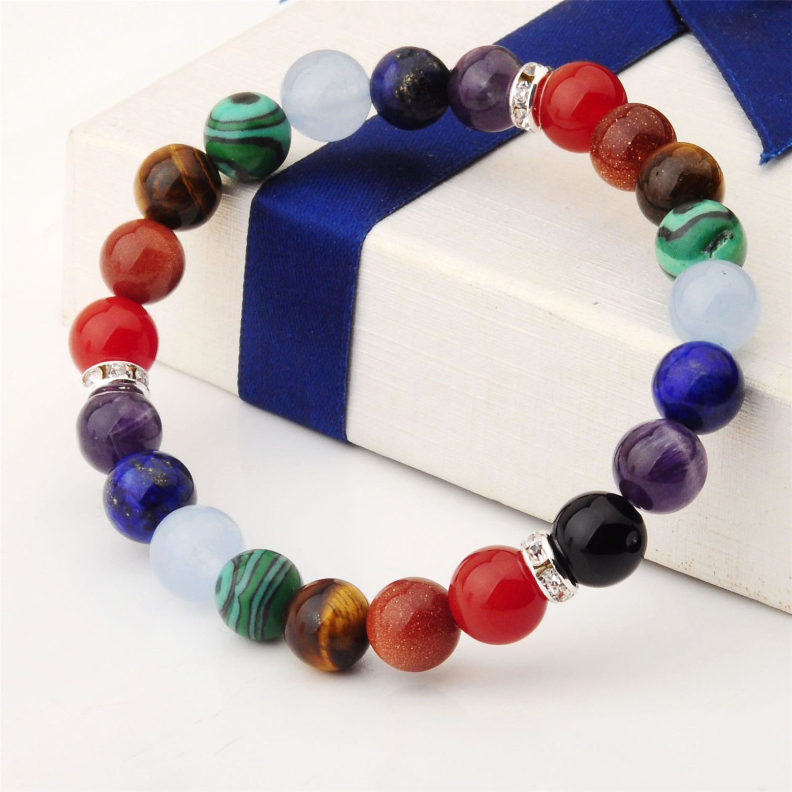 Fashion 4 Section 7 Chakra Stone 8MM Gemstone Bracelet
