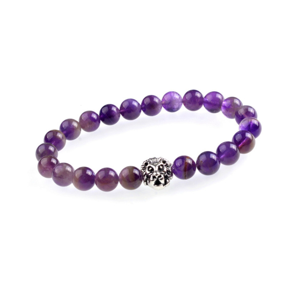 Fashion 8MM Natural Stone Lion Head Jewel Bracelet With Alloy For Women