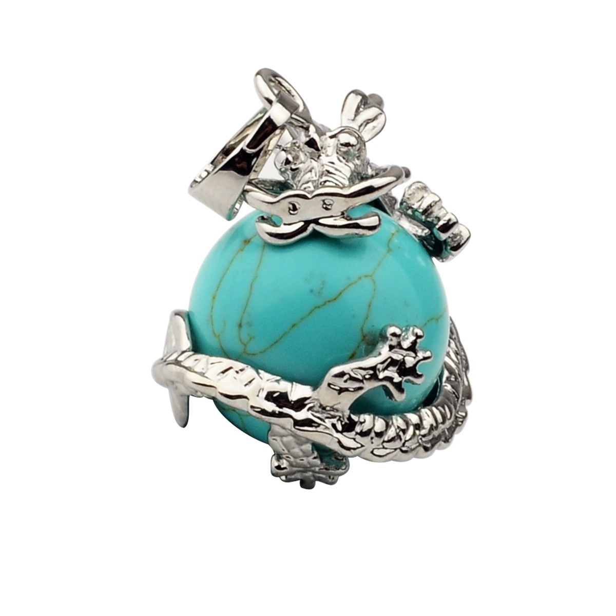 15MM Gemstone Wrapped Sphere Dragon Pendant Necklace