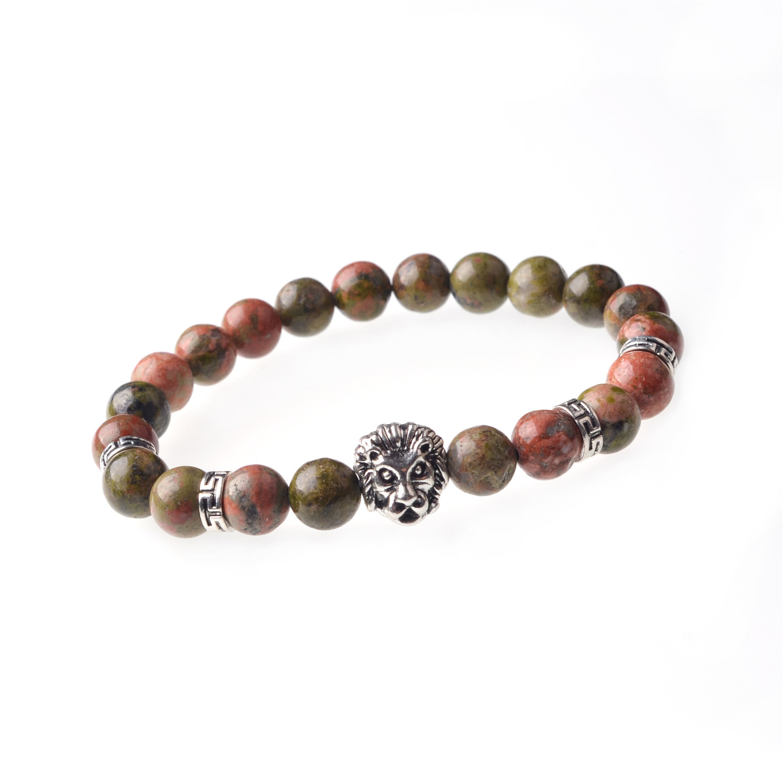 8MM Natural Stone Lion Head Jewel Bracelet With Alloy