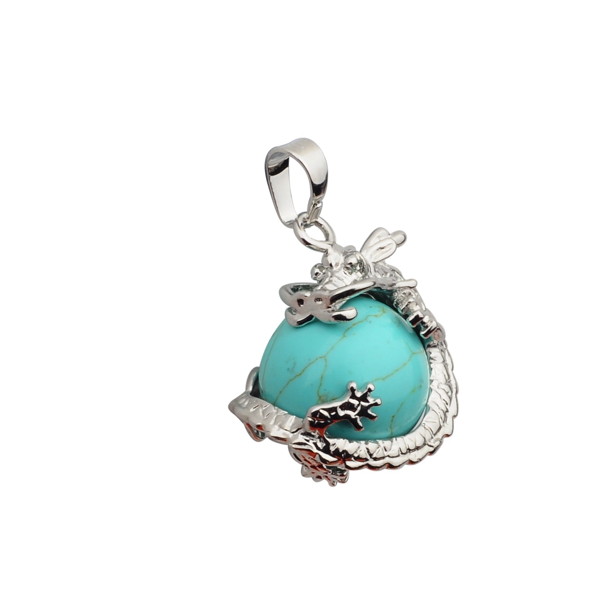 15MM Gemstone Wrapped Sphere Dragon Pendant Necklace