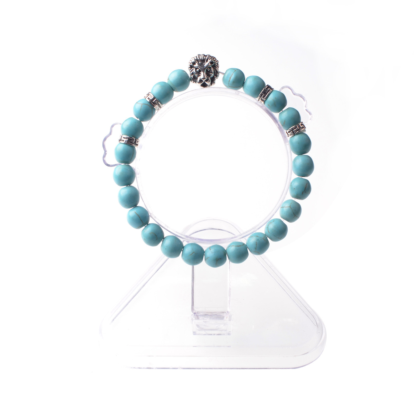 8MM Natural Stone Lion Head Jewel Bracelet With Alloy