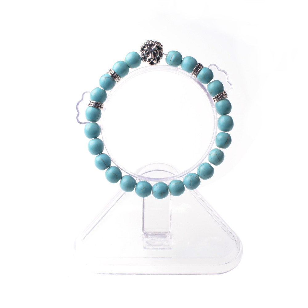 8MM Natural Stone Lion Head Jewel Bracelet With Alloy