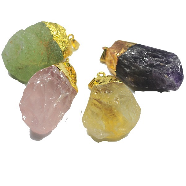 Gold Natural Raw Crystal Nugget Pendant