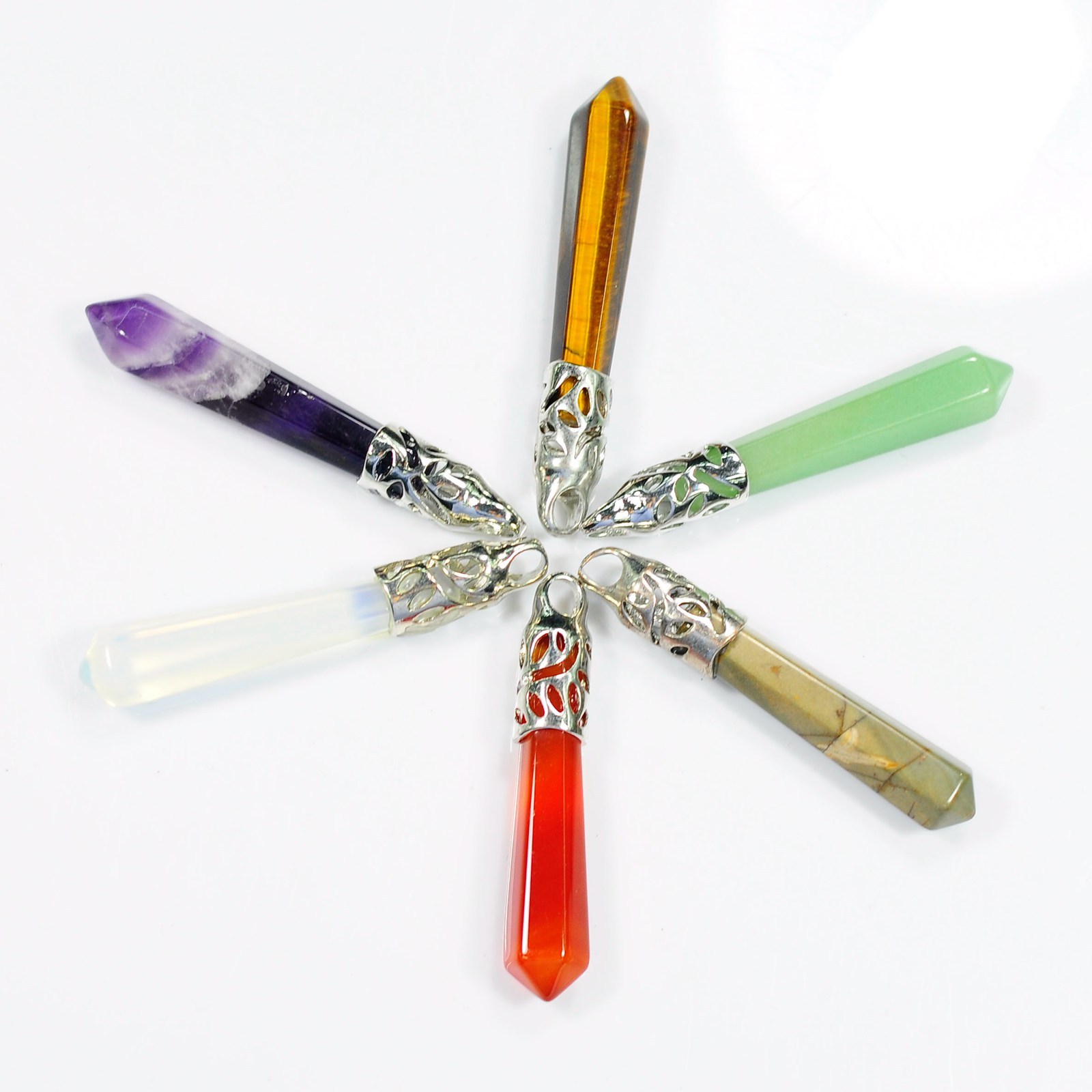 Hexagonal Cylinder Gemstone  Pendant with Silver Findings