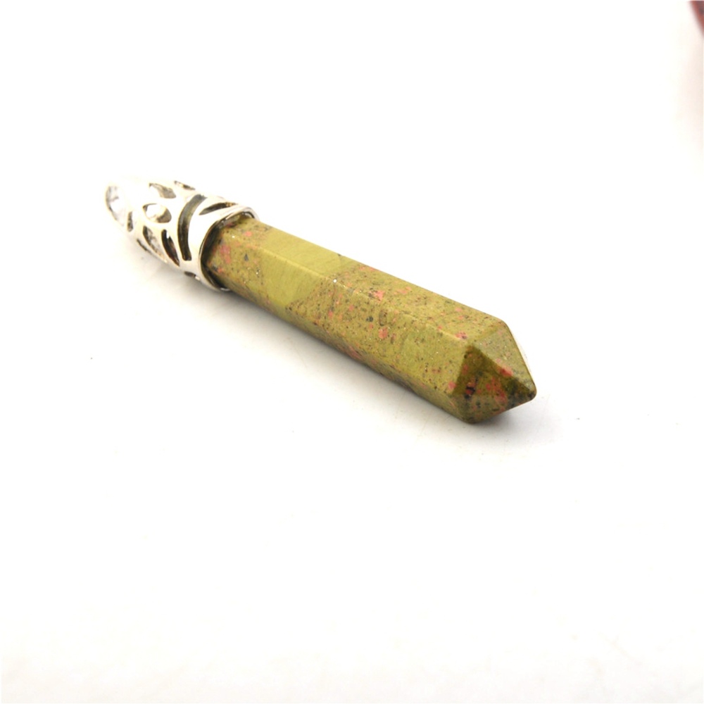 Hexagonal Cylinder Gemstone  Pendant with Silver Findings