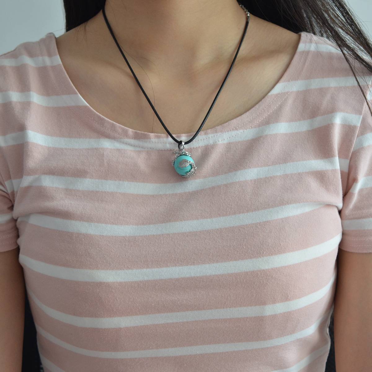 15MM Gemstone Wrapped Sphere Dragon Pendant Necklace
