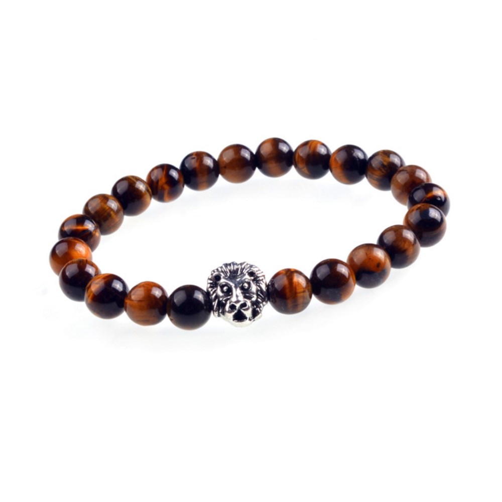 Fashion 8MM Natural Stone Lion Head Jewel Bracelet With Alloy For Women