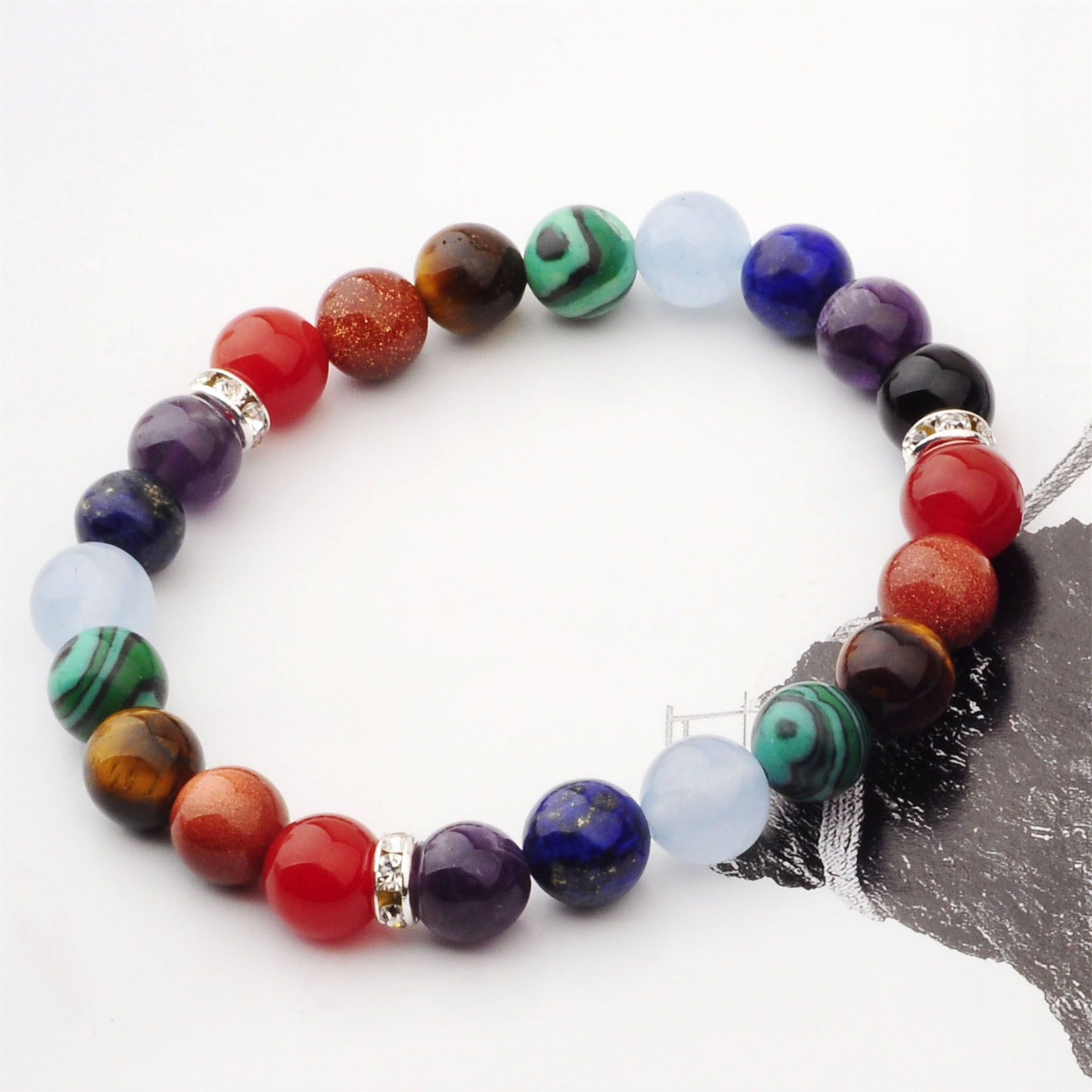 Fashion 4 Section 7 Chakra Stone 8MM Gemstone Bracelet