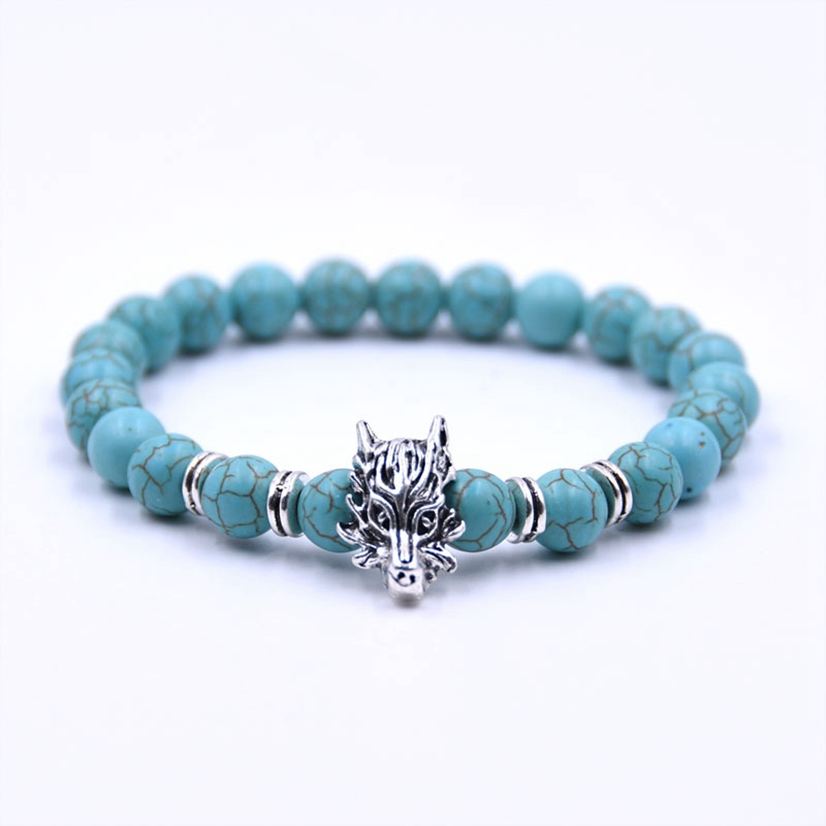 8MM Natural stone Black Lava Beads Chakra Bracelets Wristband Bangles bijoux Bronze Dragon head Men Jewelry