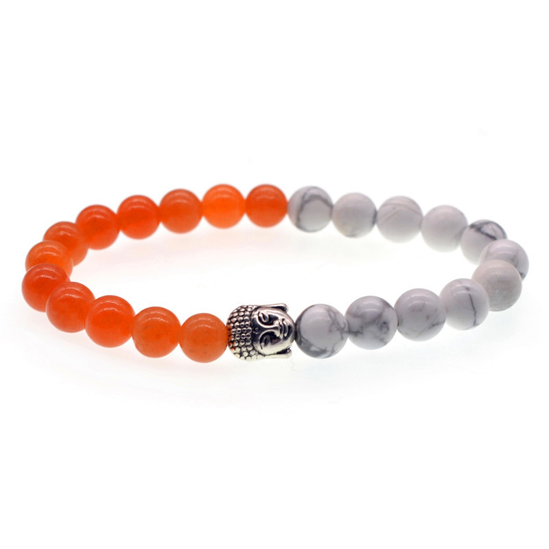 5 Style 8mm Natural White Howlite Stone Bead Bracelet Antique Silver Buddha Head Bracelets