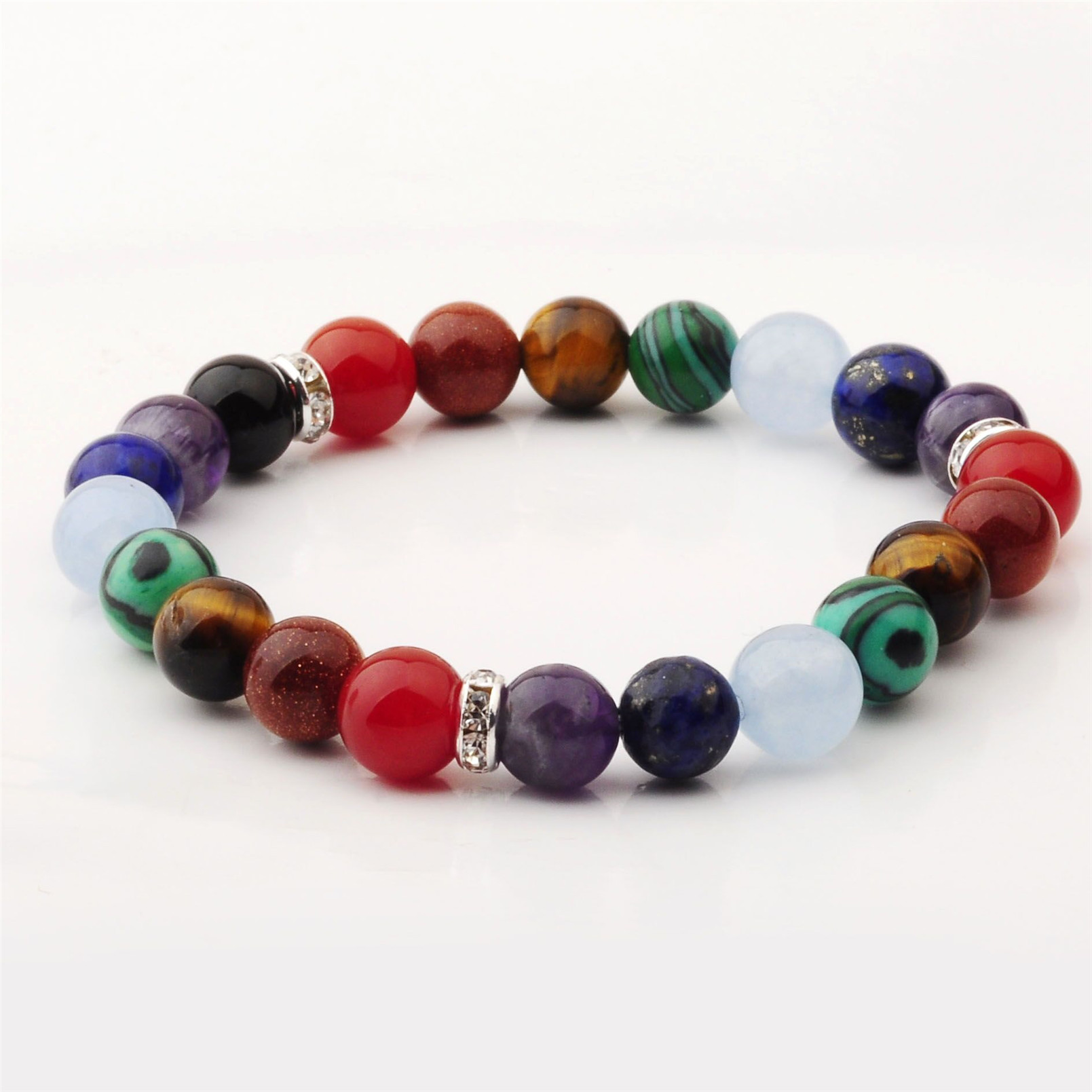 Fashion 4 Section 7 Chakra Stone 8MM Gemstone Bracelet