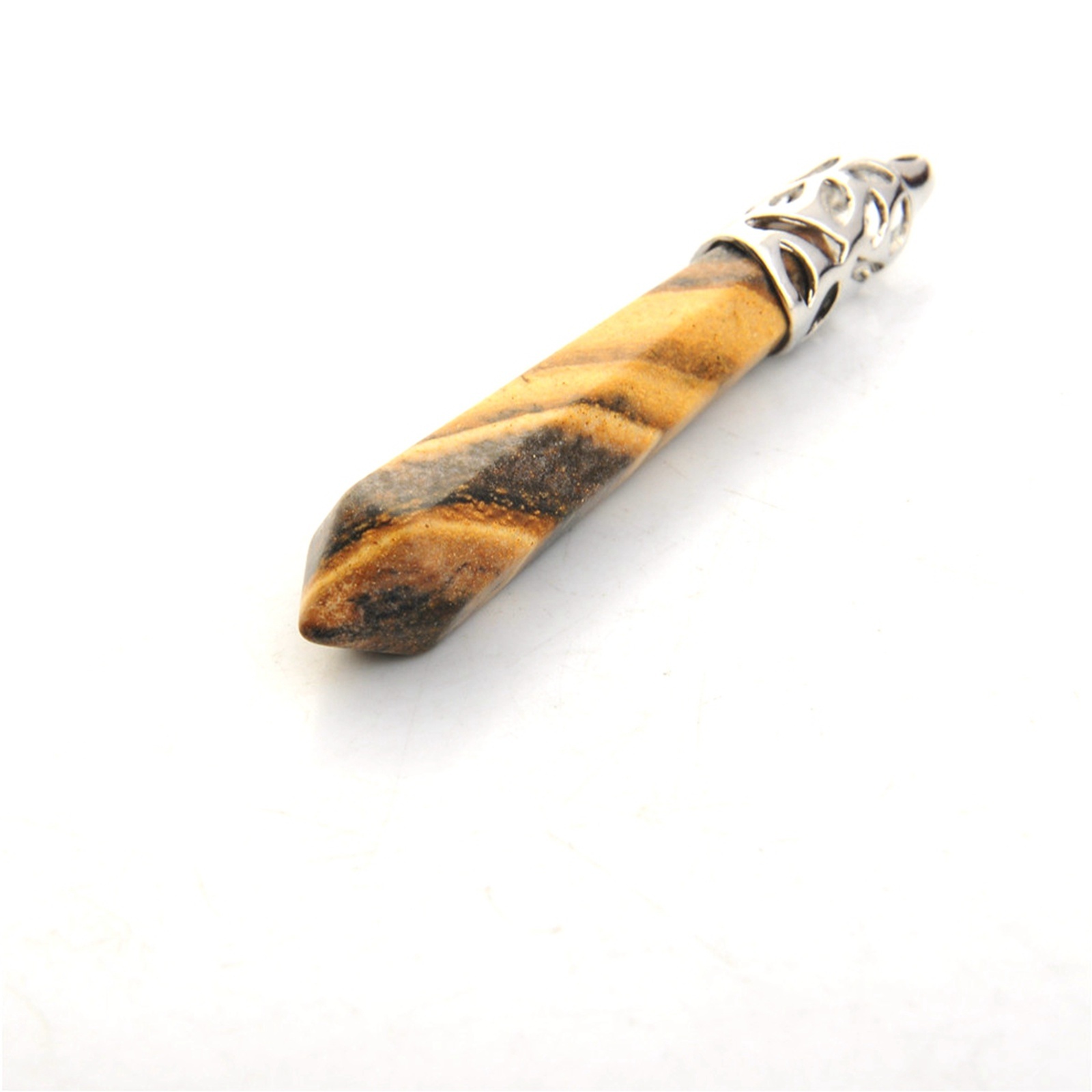 Hexagonal Cylinder Gemstone  Pendant with Silver Findings