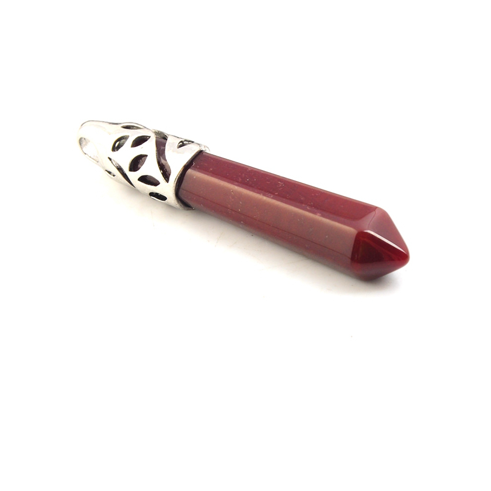 Hexagonal Cylinder Gemstone  Pendant with Silver Findings