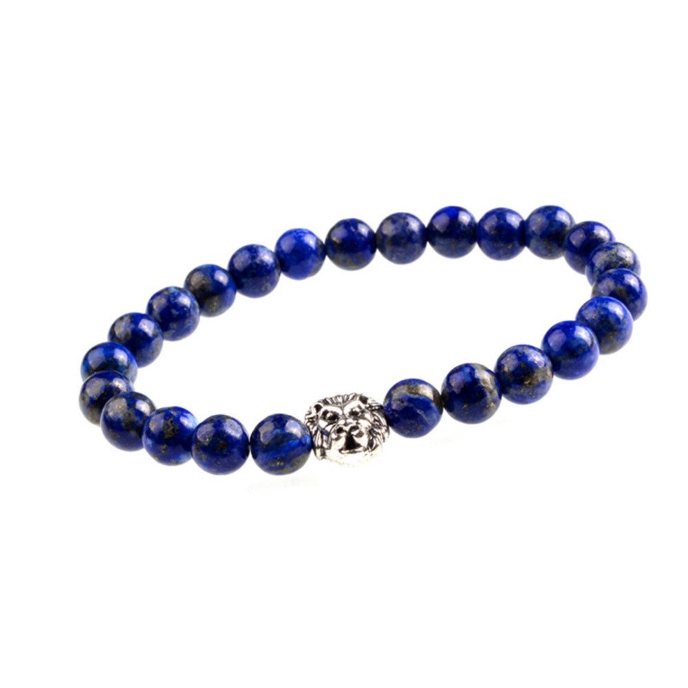 Fashion 8MM Natural Stone Lion Head Jewel Bracelet With Alloy For Women