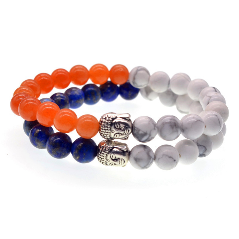 5 Style 8mm Natural White Howlite Stone Bead Bracelet Antique Silver Buddha Head Bracelets