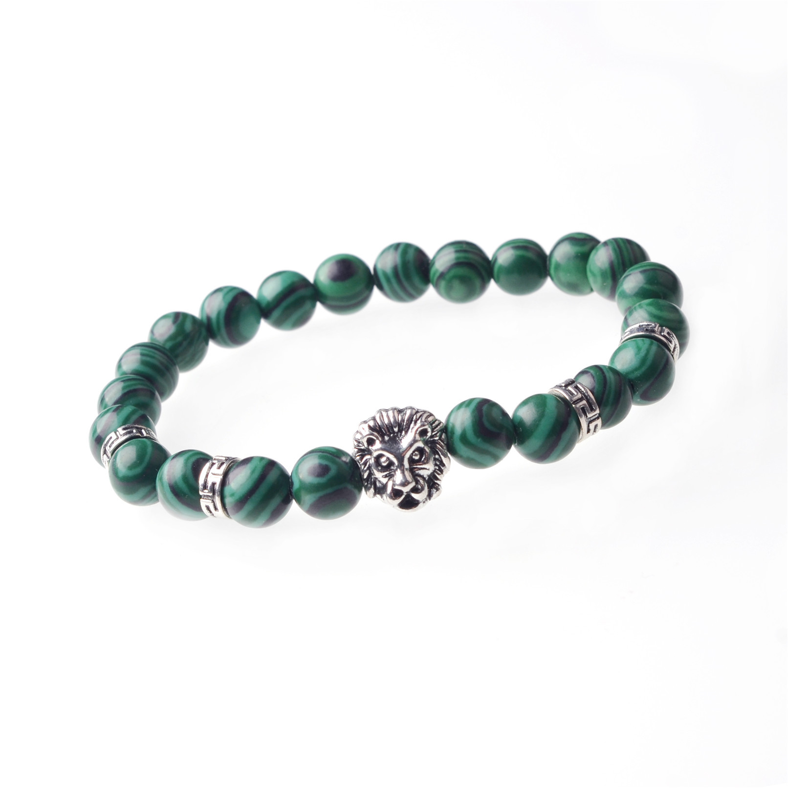 8MM Natural Stone Lion Head Jewel Bracelet With Alloy