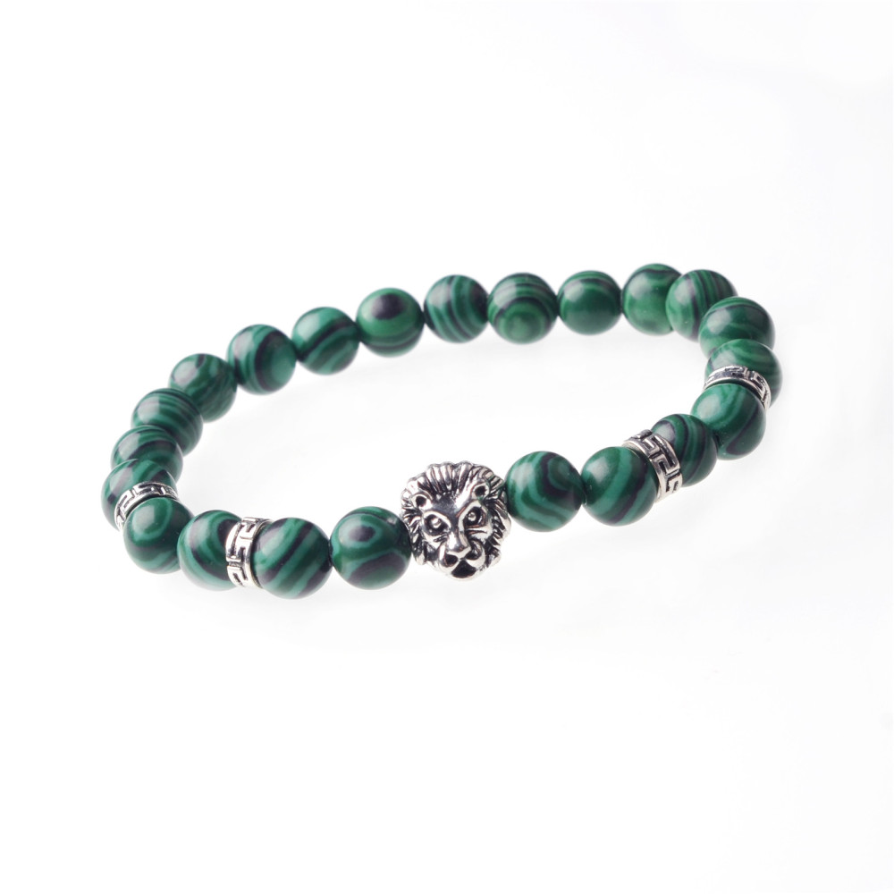 8MM Natural Stone Lion Head Jewel Bracelet With Alloy