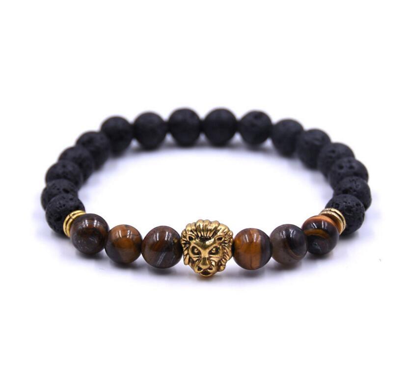 Natural Crystal 8MM Volcanic Stone Beads Lion Head Bracelet