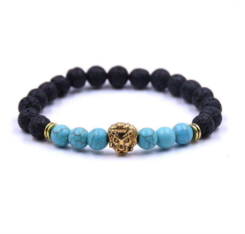 Natural Crystal 8MM Volcanic Stone Beads Lion Head Bracelet
