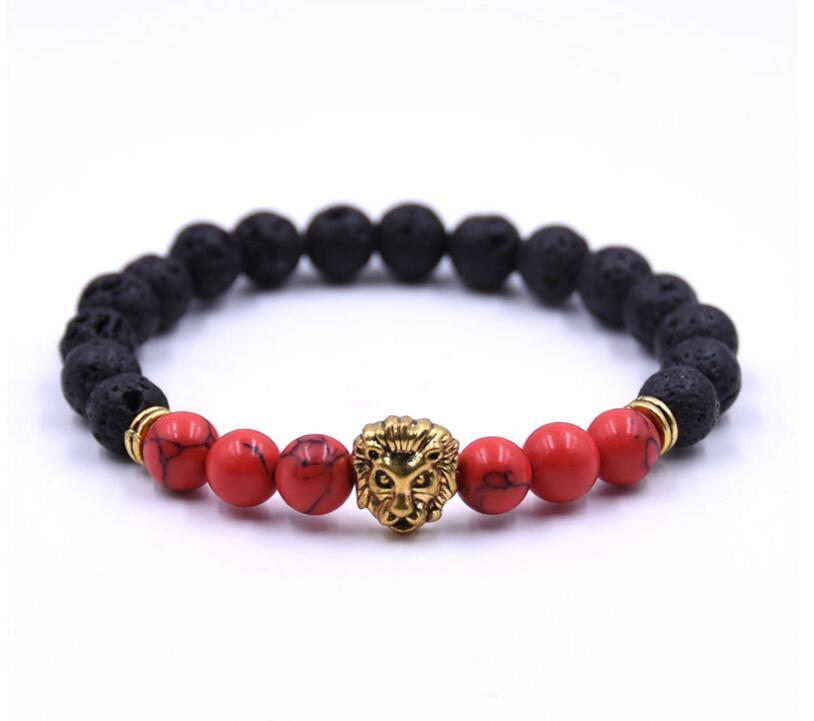 Natural Crystal 8MM Volcanic Stone Beads Lion Head Bracelet