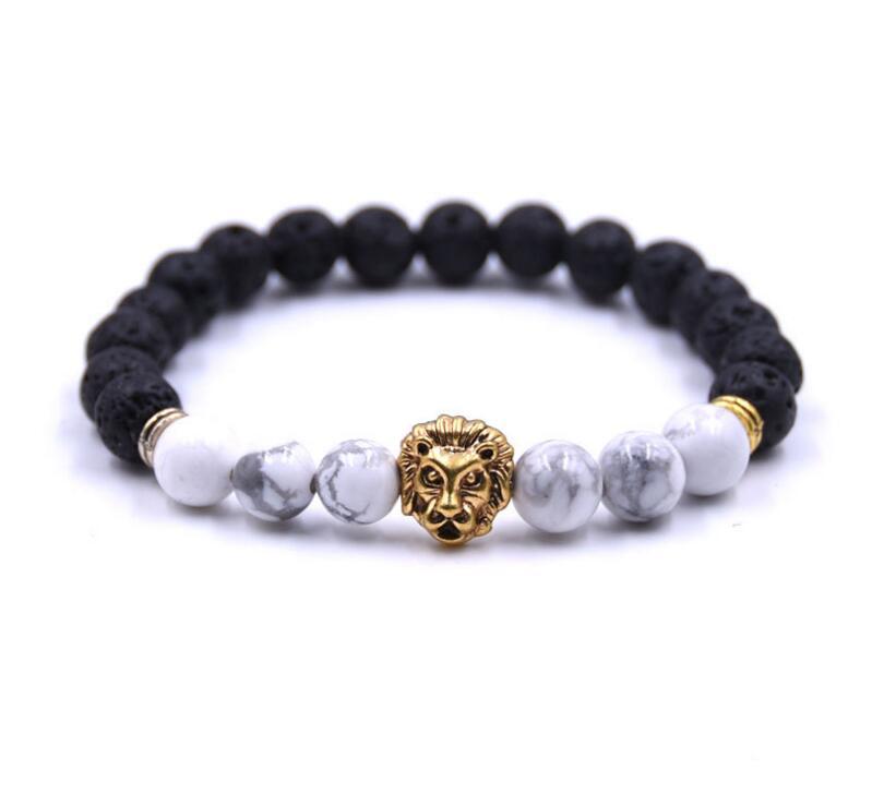 Natural Crystal 8MM Volcanic Stone Beads Lion Head Bracelet
