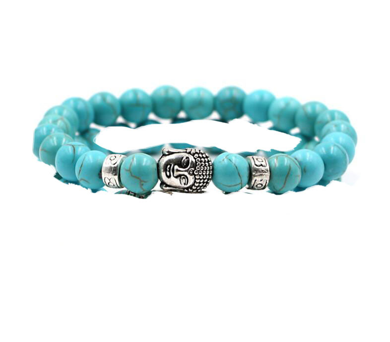 Buddha Head Bracelet Ancient Silver Buddha Head Turquoise Beads Rosary Beads Hand String Lovers