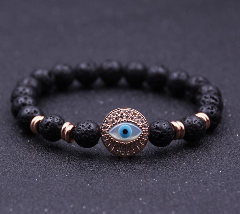 Fashion Simple Volcanic Stone Eye Of The Devil 8MM Round Bead Bracelet
