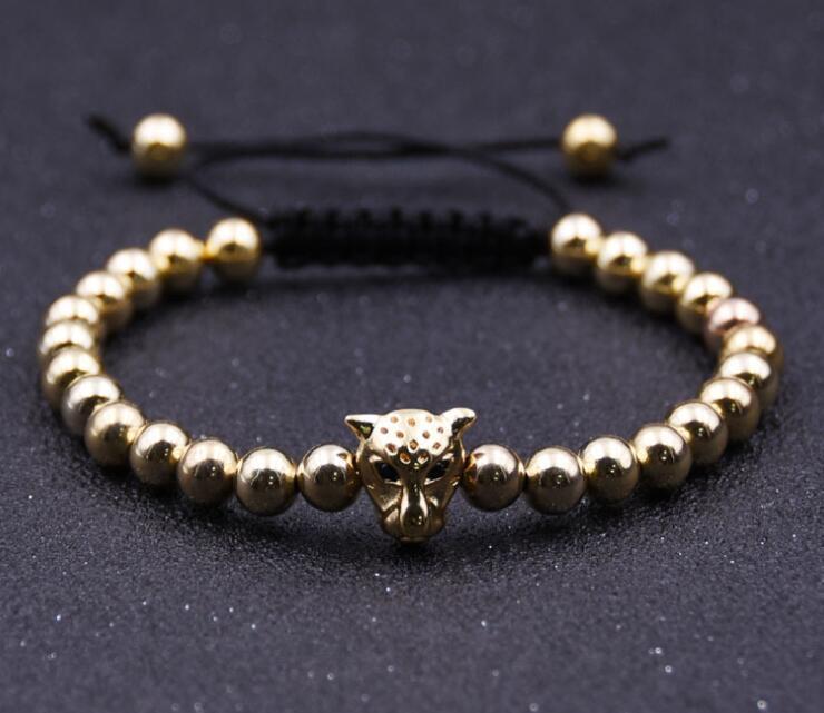 Stylish And Simple Leopard Head Hollow Copper Beads 6MM Round Beads Bracelet