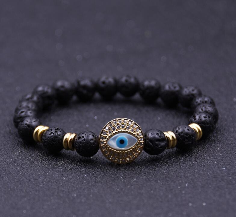 Fashion Simple Volcanic Stone Eye Of The Devil 8MM Round Bead Bracelet