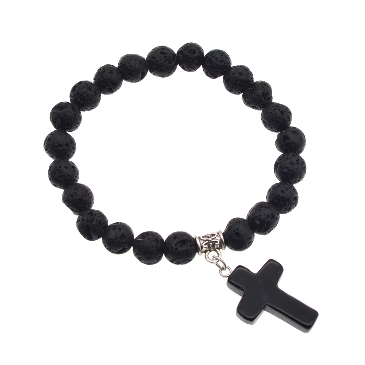 Turguoise Stone Cross Pendant Bracelet 8MM Bead Silver Reiki Cuff Bangle