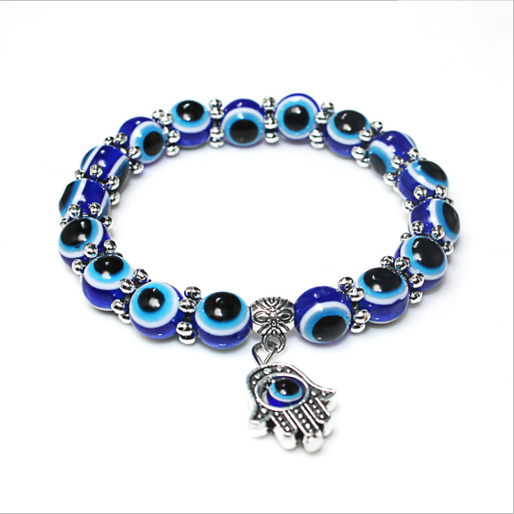 Vintage Blue Eye Beads Fatima's Hand Lucky Bracelet Hand String Ladies Elegant Bracelet