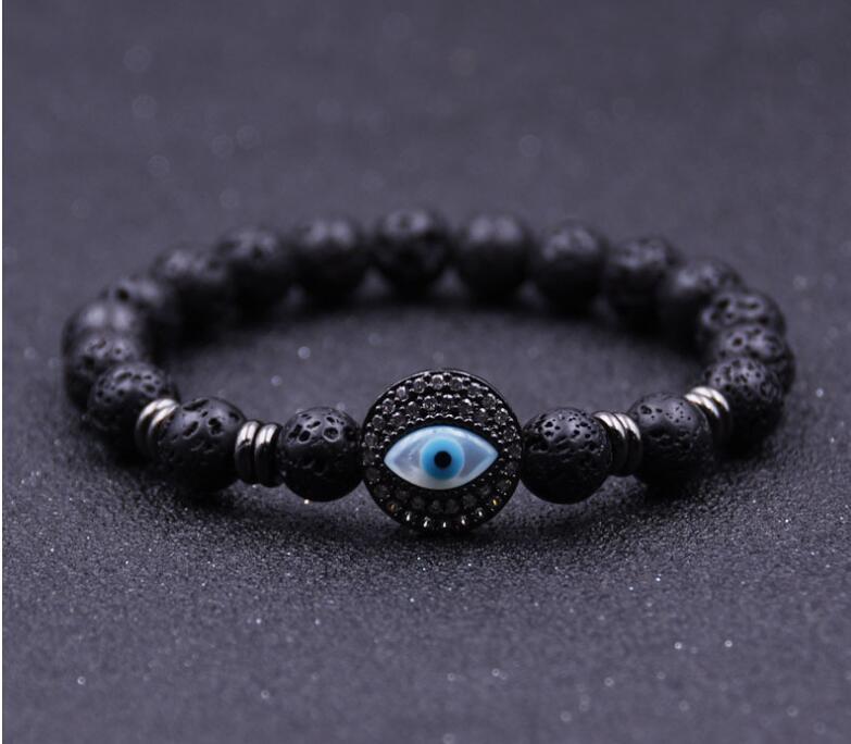 Fashion Simple Volcanic Stone Eye Of The Devil 8MM Round Bead Bracelet