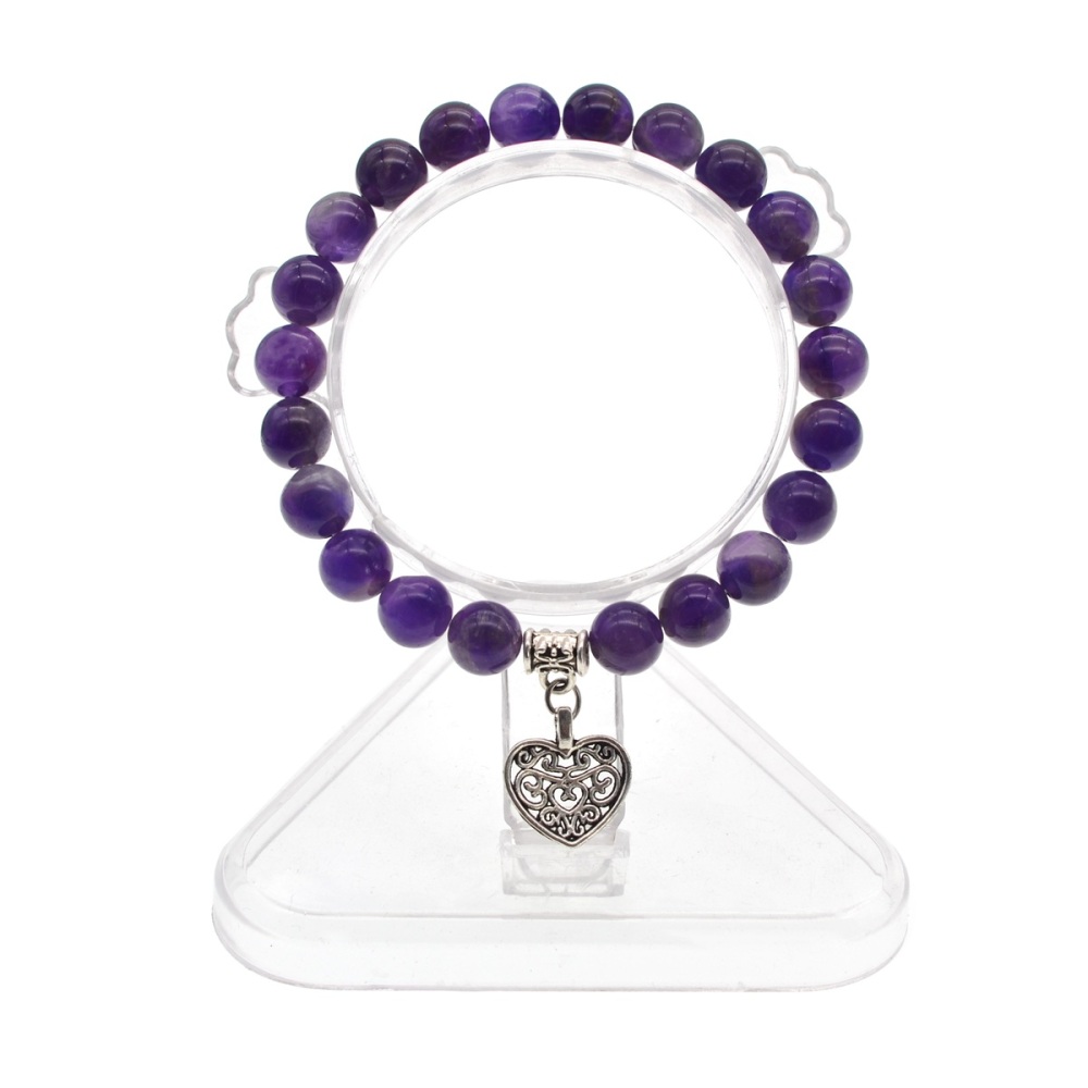 3 Style Natural Gemstone 8mm Beaded Bracelet Vintage Heart Charm Pendant Stretch Beads Bracelet Gifts for Women