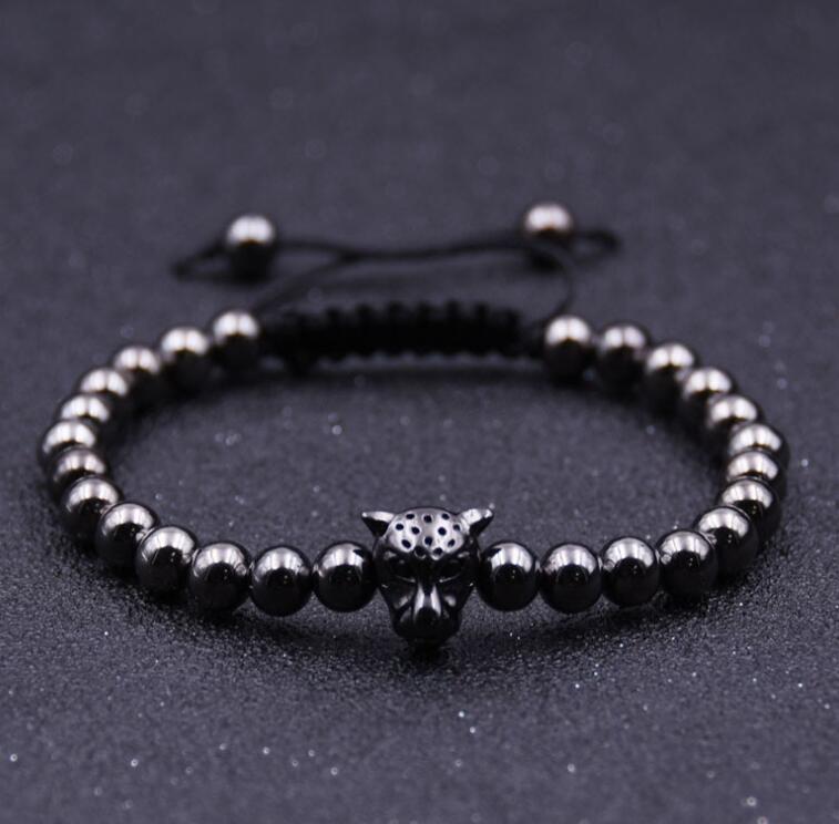 Stylish And Simple Leopard Head Hollow Copper Beads 6MM Round Beads Bracelet