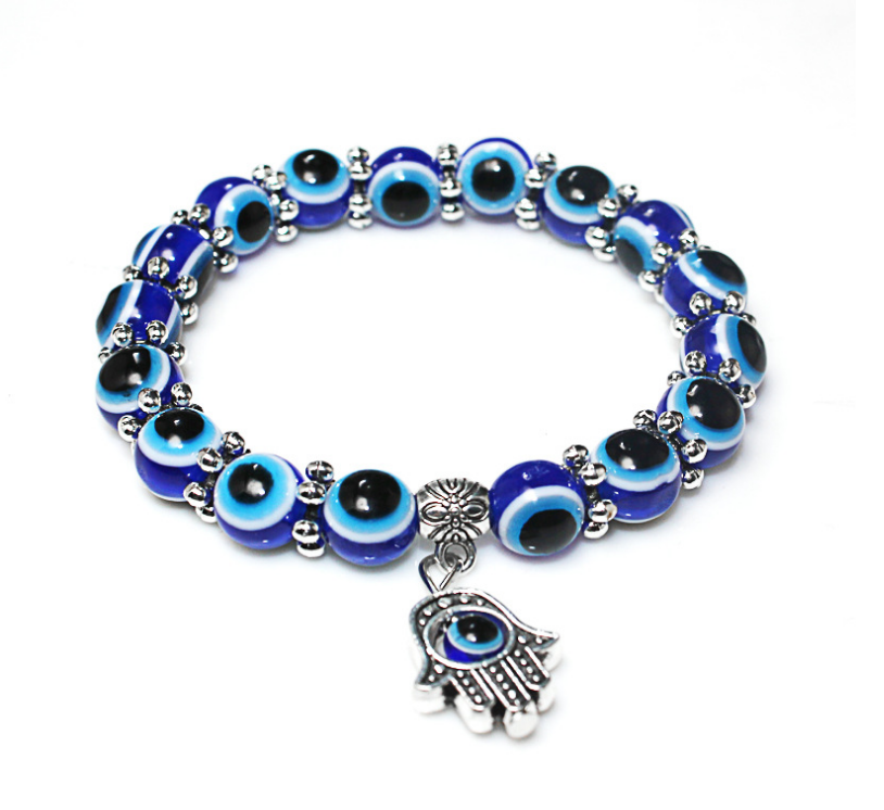 Vintage Blue Eye Beads Fatima's Hand Lucky Bracelet Hand String Ladies Elegant Bracelet