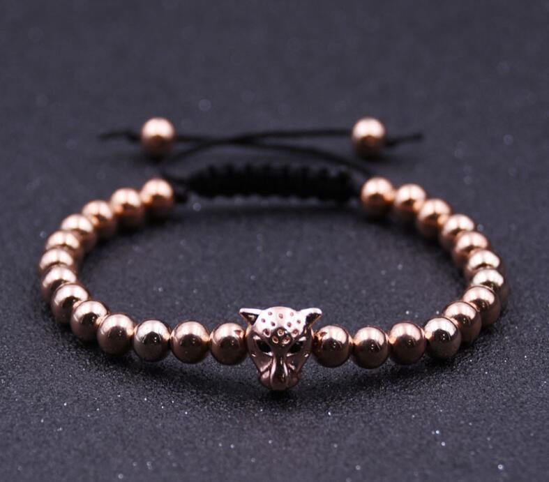 Stylish And Simple Leopard Head Hollow Copper Beads 6MM Round Beads Bracelet