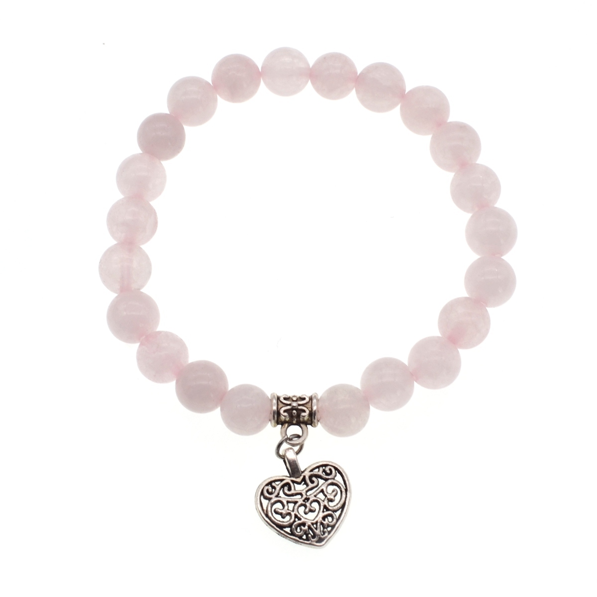 3 Style Natural Gemstone 8mm Beaded Bracelet Vintage Heart Charm Pendant Stretch Beads Bracelet Gifts for Women