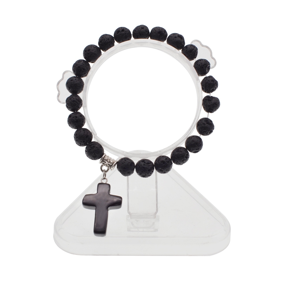 Turguoise Stone Cross Pendant Bracelet 8MM Bead Silver Reiki Cuff Bangle