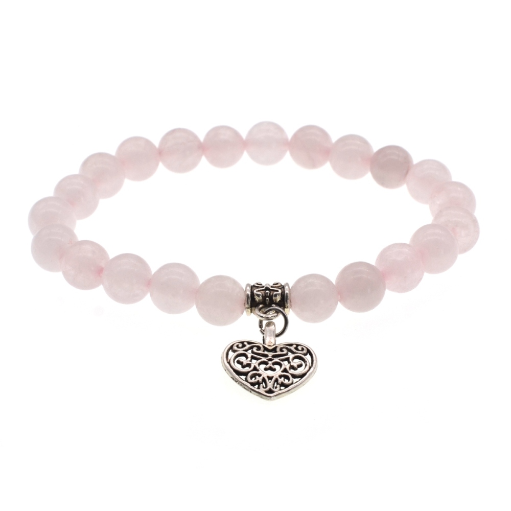 3 Style Natural Gemstone 8mm Beaded Bracelet Vintage Heart Charm Pendant Stretch Beads Bracelet Gifts for Women