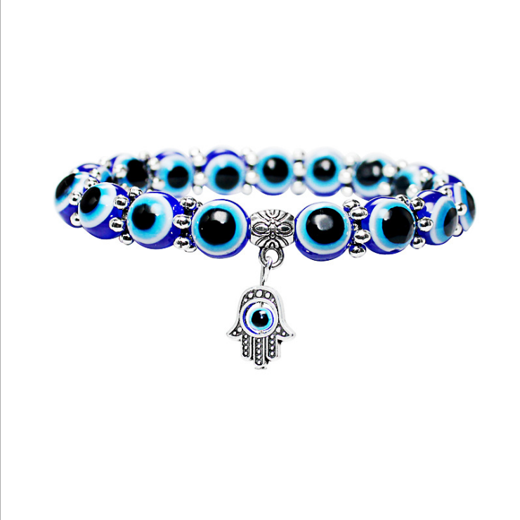 Vintage Blue Eye Beads Fatima's Hand Lucky Bracelet Hand String Ladies Elegant Bracelet