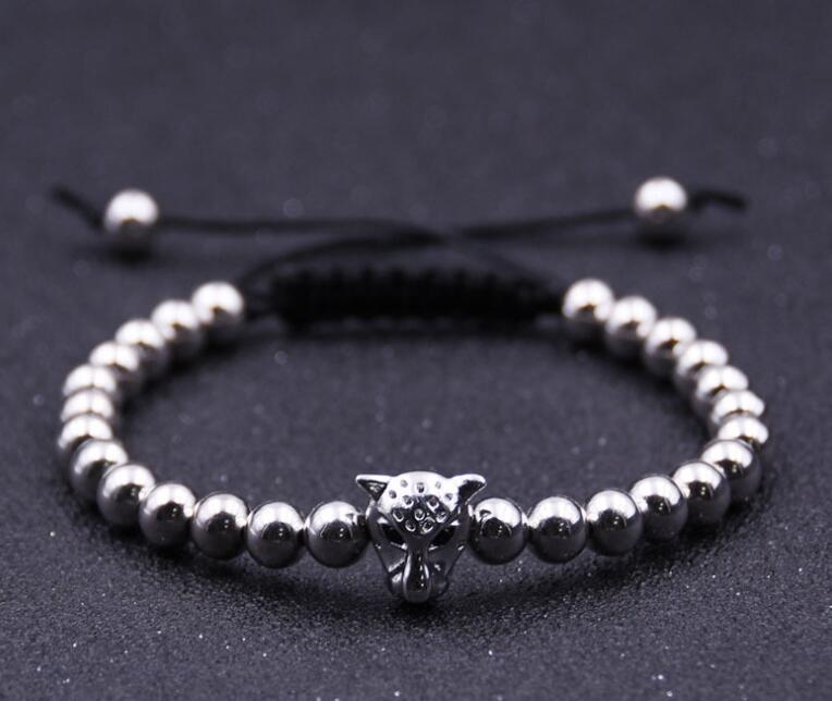 Stylish And Simple Leopard Head Hollow Copper Beads 6MM Round Beads Bracelet