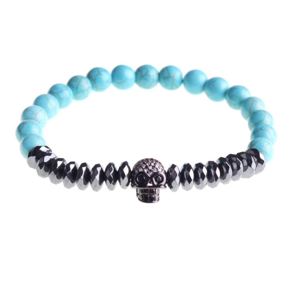 New Products Beaded 8MM  Beads Black Gold Skull Elegant Elastic  Bracelets